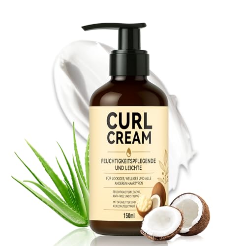 Crema Capelli Ricci, Naturali con Burro di Karité e Olio di Cocco – Idratazione Profonda, Anticrespo, Definizione Leggera, Dona Elasticità, Brillantezza e Nutrimento, 150 ml