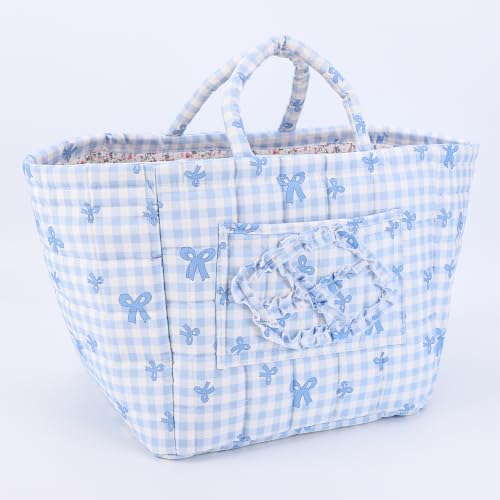 Image of Quilted Fabric Basket Foldable Car Storage Boho Floral Laundry Basket Hamper for Nursery Bedroom & Living Room | Organize Clothes Toys (Bow)
