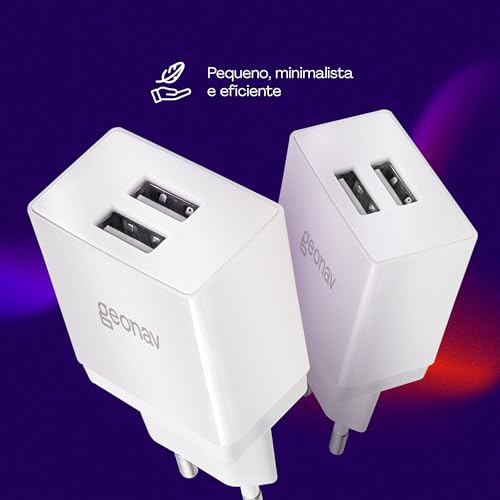 Geonav Carregador de Parede Universal 2.1A, 2 portas USB, 10W, Bivolt, ESACW2, Branco