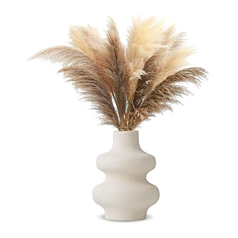 Kingbar Vase for Pampas Grass White, Modern Ceramic Decorative Vase for Dried Flowers, Doughnut Spiral Flower Vase Round Vase with Hole, M Cover
