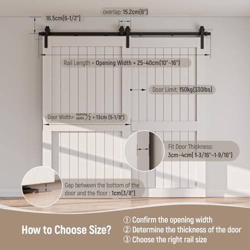 CCJH 4FT Bypass Sliding Barn Door Hardware Kit for 2 Doors, Single Track System Rail Slide Smoothly Quietly by CCJH - Image 2