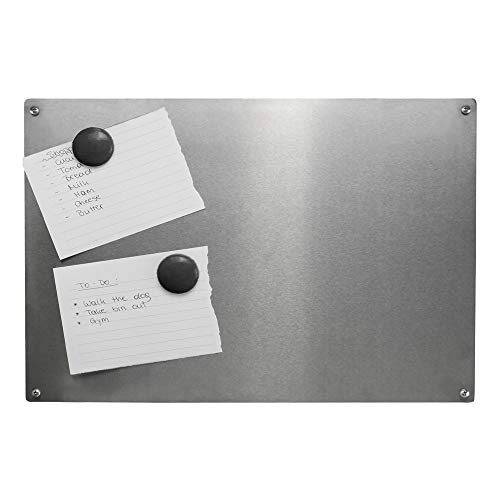 Magnetic Notice Board A3 Stainless Steel Memo Board 42 x 29.7 cm Magnetic Noticeboard for Kitchen Office & Fridge Includes 4 Magnets + Fixings | M&W
