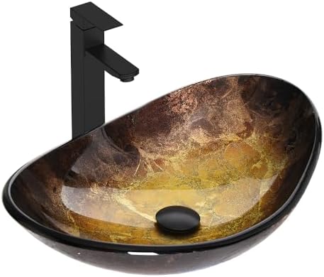 Bathroom Boat Shape Artistic Glass Vessel Sink Free Black Faucet ...