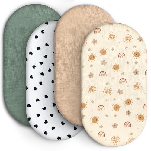 Image of 100% Muslin Cotton Baby Bassinet Sheets for Baby Boy Girls,4-Pack Fitted Bassinet Sheets Set Compatible with Halo Bassinest Swivel Sleeper,Baby Delight,Angelbliss,32 inchX16 inch (Sun Series)