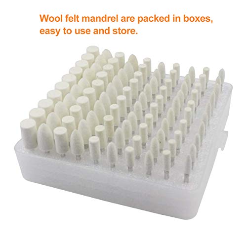 Certbuy 100Pcs Wool Felt Mandrel Mounted Grinding Polishing Buffing Bits Polishing Watch Jewelry Accessories Attachment Set For Dremel Rotary Tool - 1/8 Inch Shank #TOP5