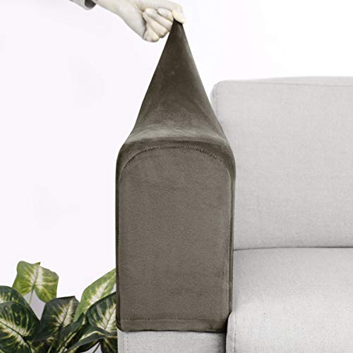 Besportble 2Pcs Chair Arm Protectors Stretch Fabric Armrest Sofa Armrest Cover Armchair Slipcover Protector Elastic Home Office Recliner Couch Loveseat Protective Cloth Khaki #TOP5