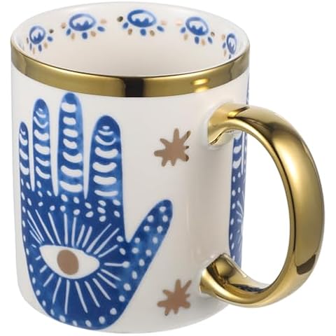 Beccalame Evil Eye Ceramics Coffee Mugs 12oz Perfect for Cappuccino Latte Tea Beer Hot and cold drinks, Coffee Cups for home and office, Microwave and Dishwasher Safe (Palm) Cover