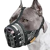 Mayerzon Pitbull Muzzle, Lightweight Basket Muzzle for Large Medium Dogs Rottweiler Amstaff to Prevent Biting Eating, Safe for Grooming Vet Visits Training, Allows to Pant Drink, Adjustable & Sturdy