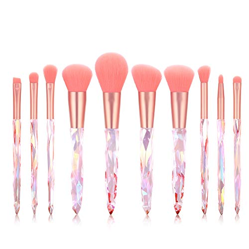 DOYIZZ Makeup Brushes Set, 10pcs Crystal Handle Makeup Brushes Powder Blush Brush Foundation Brush Blending Eye shadow Concealer Makeup Brush Set (Pink)