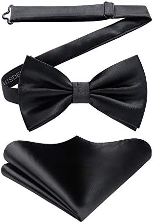 HISDERN Men's Solid Color Pre-tied Bow Tie Adjustable Tuxedo Two Layer Bow Tie and Pocket Square Set with Gift Box