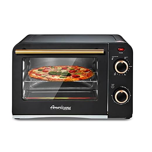 Elite Gourmet Americana Fits 9” Pizza, Vintage Diner 50’s Retro Countertop Toaster oven Bake, Broil, Toast, Temperature Control & Adjustable 60-Minute Timer, Glass Door Printed Wrong, Black, 4 Slice