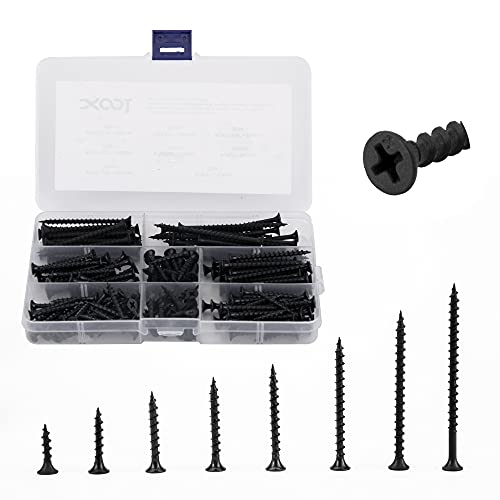 Xool 200Pcs Drywall Screws #7 Coarse Thread Sharp Point Self Tapping Screws Assortment Kit Black, Carbon Steel Wood Screws For Drywall Sheetrock, Wood, Furniture Cabinet #TOP1