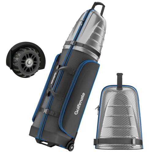 Golf Travel Bags for Airlines with Carbon Fiber Hard Top, Protective Club Traveling Cover with Wheel, Golf Club Carrier Case for Airplanes, Thick Padding, Durable Zippers and 2 Sided Spacious Pockets