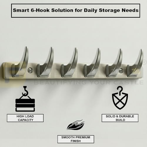 Image of 6 Hook Stylish Clothes Hanger for Wall /Clothes Hanging Hooks for Door /Wall Mounted Hanger for Clothes (CP with Satin) Pack of 1-| 3 Years Warranty |