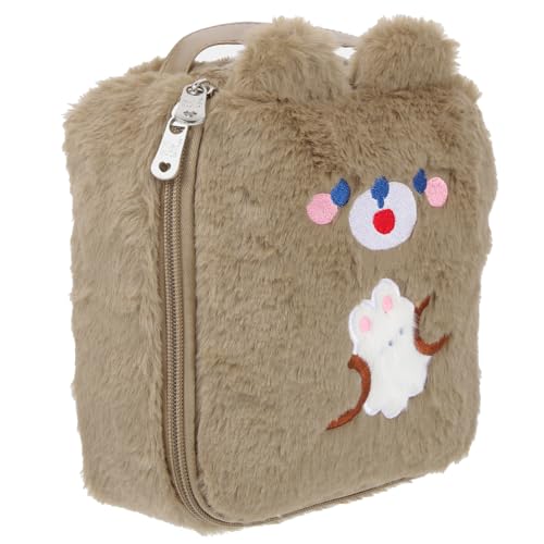 Image of DOITOOL Brown Plush Period Pouch - Large Capacity Cosmetic Bag with Zipper for Menstrual Pad Storage, Compact and Stylish for Girls