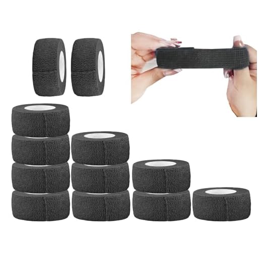 ANAMPION Venda Cohesiva 12 Pack 2.5cm x 4.5m Venda Cinta Bendaje Adhesiva Vendaje Autoadhesivo Deportiva Tape Cohesivo Para Muñeca Dedos Lesiones Deportivas,Hinchazó(Negro)