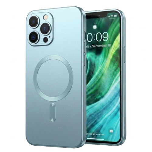 Image of amazon basics Premium Mag-Safe Case for iPhone 13 Pro Max | Shockproof & Anti-Scratch Cover | Soft Silicone with Wireless Charging | Camera Lens Guard - Light Blue