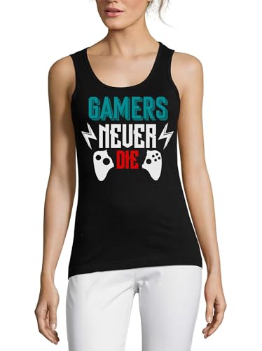 Débardeur pour femme en coton noir motif manette Gamers Never Die