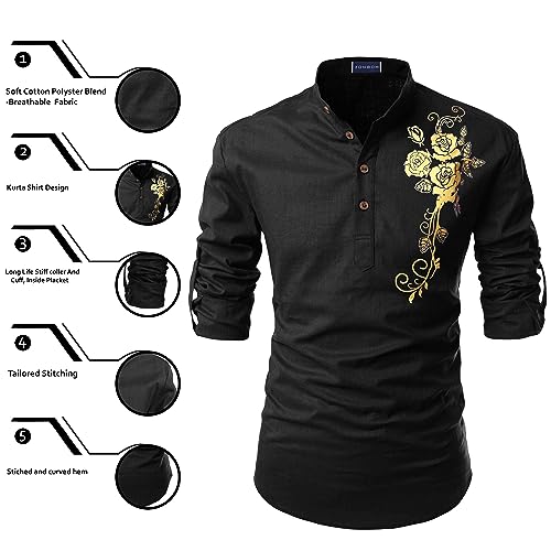 Image of Zombom Men's Casual Cotton Polyester Blend Printed Full Sleeve Short Kurta Shirt