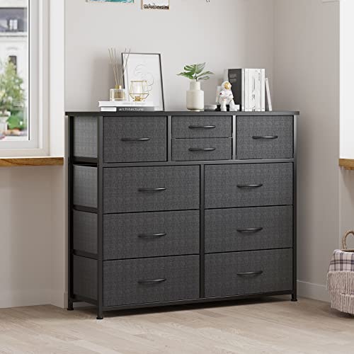 Lumtok 10-Drawer Dresser, Fabric Storage Dressers For Bedroom, Hallway, Nursery, Closets, Steel Frame, Wood Top, Easy Pull Handle (Grey) #TOP6