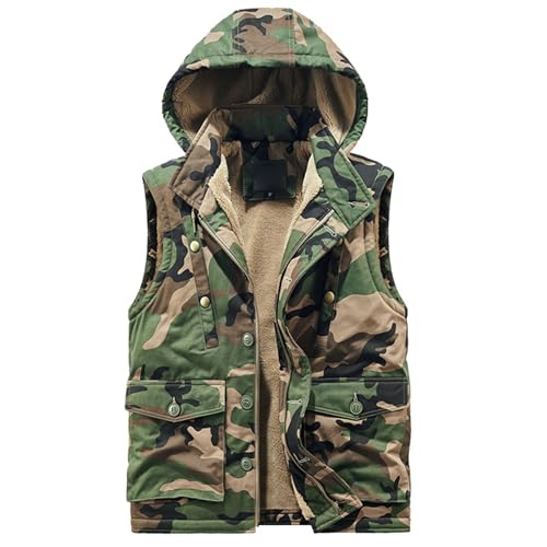 JEShifangjiusu Men'S Detachable Hood Tank Tops Flip Button Pocket Cotton Vest Wool Vest On The Inside Of The Clothes