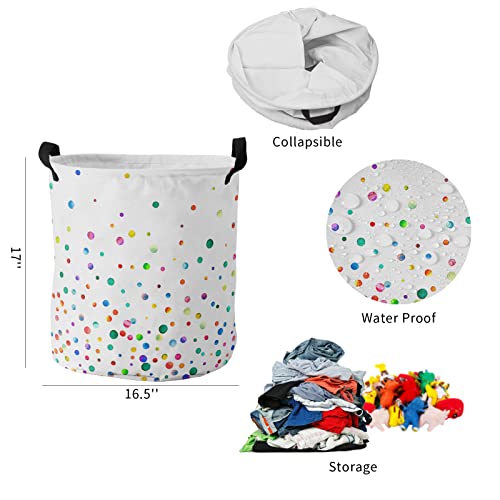 Colorful Polka Dot Large Laundry Basket, Waterproof Laundry Hamper For Baby Clothes, Watercolor Color Ombre Foldable Laundry Baskets With Handles, 16.5''X17'' #TOP4