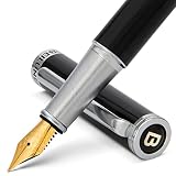 BEILUNER Luxury Fountain Pen Set,Solid 24K Gilded Extra Fine Nib-Stainless Steel Body - Includes 6 I