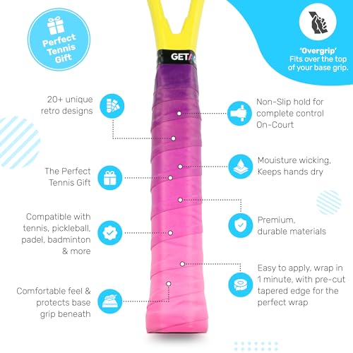Get A Grip - Custom Tennis Racket Grip Tape - Anti-Slip/Quick-Drying Tennis Overgrips - Precut Badminton Racket Grip with Finishing Tape (Cascade, 1 Grip)