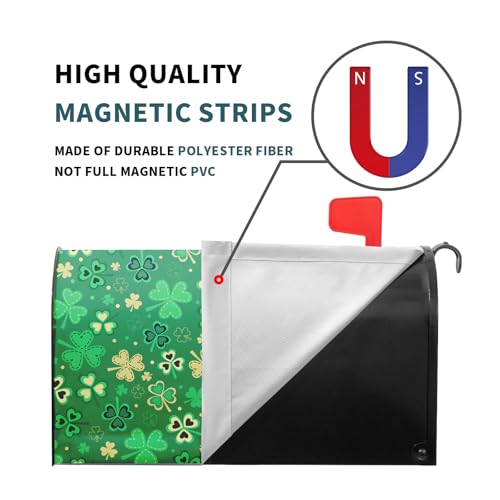 Image of St Patrick's Day Magnetic Mailbox Cover - Standard Size 21 X 25.5 Inch Green Gold Shamrock Design - Post Box Wrap for Outdoor Garden Home Yard Decoration
