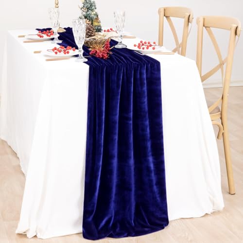 Image of MLMC Velvet Table Runner 10ft Luxury Velvet Fabric Elegant Table Decorations 20x120 Inches for Wedding Anniversary Romantic Dinner Holiday Kitchen and Dining Table Decor, 2 Pack, Royal Blue