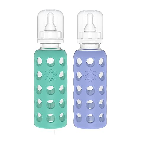 Image of Lifefactory 9oz Glass Baby Bottle 2pk (Kale/Blueberry)