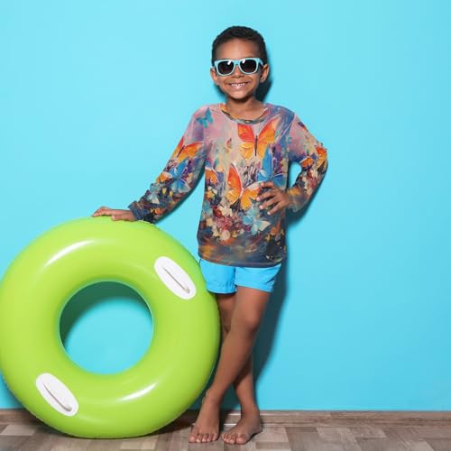 Boys Rash Guard Swim Shirt Long Sleeve UPF+ 50 Sun Shirts Quick Dry Shirt Orange Blue Butterfly for Toddler Kids4