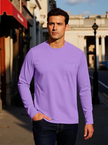 MAGNIVIT Men's Long Sleeve Cotton Shirts with Pocket Crew Neck Casual Shirt Regular Fit Solid Top Spring Fashion 20252