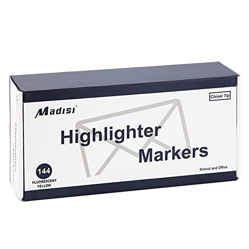 Madisi Highlighters, Chisel Tip, Fluorescent Yellow, Bulk Pack, 144-Count - Thumbnail 7