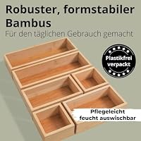 DeinKaufladen.com 3er Set Aufbewahrungsbox Holz Organizer – praktische und flexible Bambus Box - Schubladen Box Sortierbox Sortierkasten Kosmetik Aufbewahrung Ordnungsbox Holzboxen Holzkasten – Ansicht 6