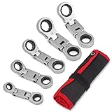 wanlvkang Stubby Wrenches Set, Flex Head Ratcheting Wrench Set Double Box End Ratchet Wrench Metric 8-19mm 5 Pieces (8 to 19 all)