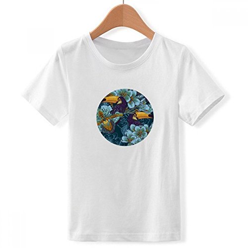 T-Shirt Orchidée Oiseau Blanc Garçon anti-décoloration taille XL motif durable