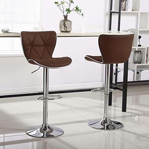 Chummaven Adjustable Swivel Bar Stools Set Of 2 With Shell Back, Modern Kitchen Bar Chairs, Counter Bar Stools Chairswith Chrom Base Armless For Kitchen Island Pub Bar Dining Room (Brown) #TOP1