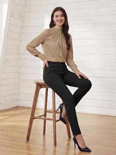 Tallemon Women's Yoga Dress Pants Skinny Work Slacks Slim Fit Stretch Office Casual Pants 4 Pockets 30"/32"/34" Black — view 8
