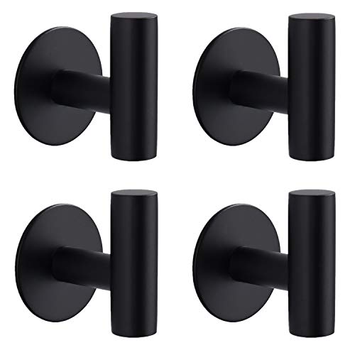 Preisvergleich Produktbild Celbon 4 Stück Selbstklebend Handtuchhaken Wandhaken Edelstahl Kleiderhaken Bademantelhaken Ohne Bohren Schwarz (4 Stück)