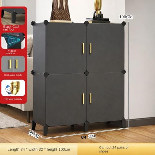 Image of Mevigo 12-Shelf Portable Shoe Rack for Home Plastic Shelves Household, DIY Shoe Rack Box with Door, Foldable Shoe Storage Stand with Dustproof Entryway for Heels /Slippers /Boots-Faint Grey