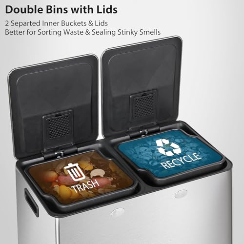 Caneca de basura de cocina 16 galones con pedal y doble cubo miniatura 2