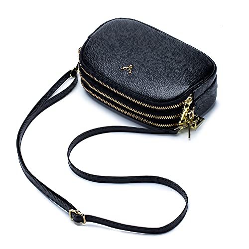Torba na telefon crossbody w stylu vintage, prawdziwa skóra, mała torebka listonoszka, portfel, portmonetka dla kobiet i dziewcząt, A-Czarny
