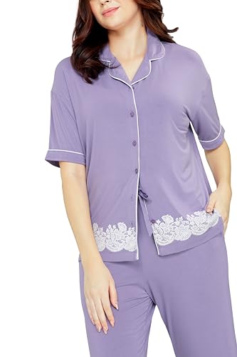 Image of ZEYO - Women's Viscose Floral Printed Night Suit Set of Shirt & Pajama Set