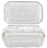 HOME-X Glass Cow Butter Dish with Cover – Clear 6 ¾” L x 4” W x 3” H