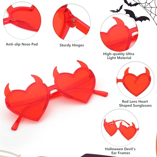 FEISEDY Sunglasses Women Men, Halloween Party Disco Trendy Love Sun Glasses, Rimless Heart Devil Ear Frame B00544