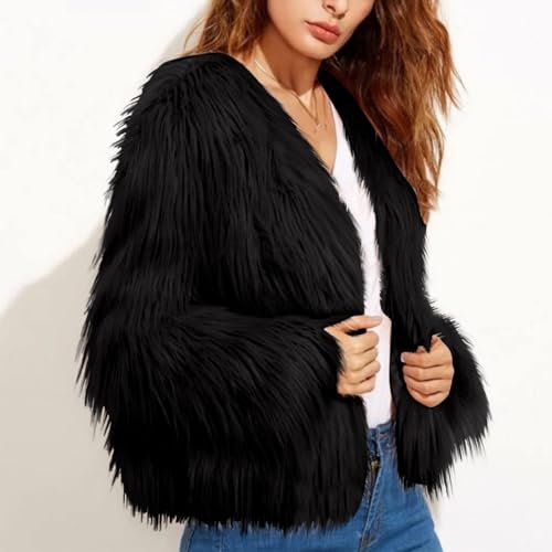 Fluffy Jacket Girls Women Faux Fur Jacket Coats Cozy Shaggy Cardigan2