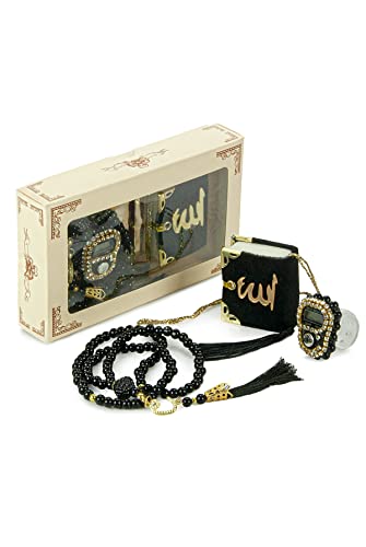 İhvan Online Mini Velvet Quran Set including Islamic Finger Counter, Portable Digital Tasbeeh, Muslim Prayer Beads