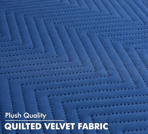Image of L Shape 7 Seater Velvet Sectional Sofa Cover, Quilted with Fringe Detail, L-Shaped Couch Protector-Pack of 14 (Navy Blue)