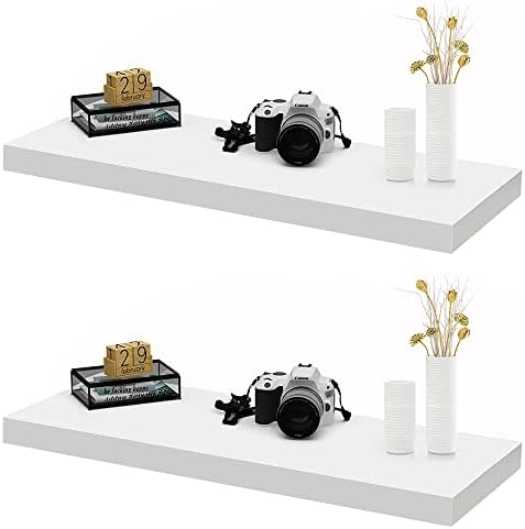 RANK Floating Shelves 2 Pack Modern Display Wall Shelf for Bedroom, Bathroom, Living Room and Kitchen, Deeper Than Others (White, 35.5" L x 11.5" D x2 T)